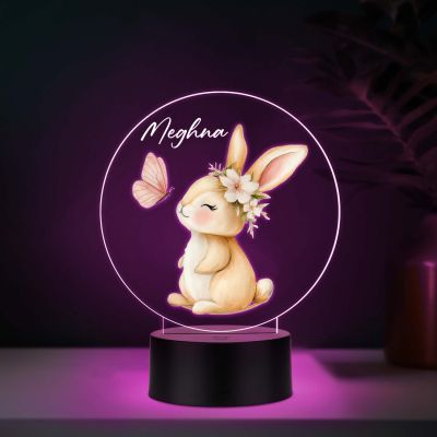 Personalized Bunny Butterfly UV Print 3D LED Night Lamp – Warm White Birthday Return Gift for Kids